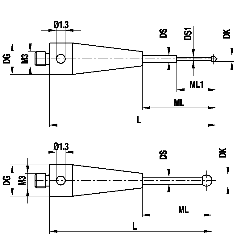 M3 рубиновый шарик Ø4 мм, стержень из карбида вольфрама, L 30 мм, ML 22 мм, для систем ZEISS A-5555-2449